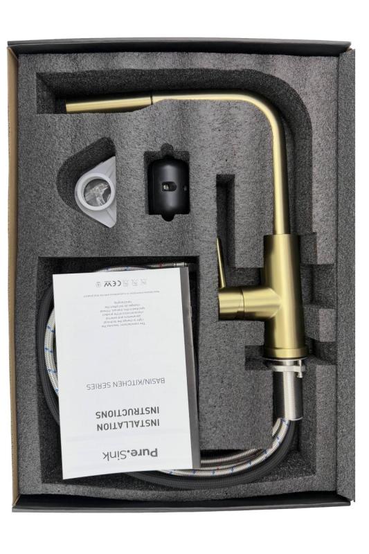 Grifo de cocina Pure.Sink Elite Steel Spark-S PVD en oro cepillado con caño extraíble PS8041-60