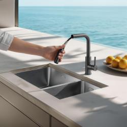 Pure.Sink Elite Steel Spark-S grifo de cocina PVD Gun Metal con caño extraíble PS8041-61