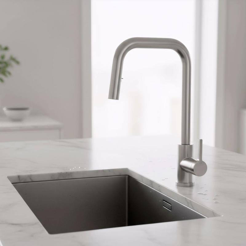Grifo de cocina Pure.Sink Elite Steel Crystal-S de acero inoxidable con caño extraíble PS8050-02