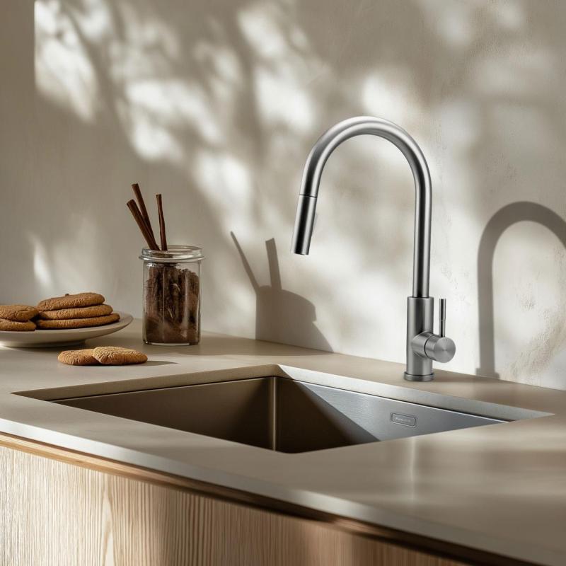 Grifo de cocina Pure.Sink Elite Steel Stream-S de acero inoxidable con caño extraíble PS8045-02
