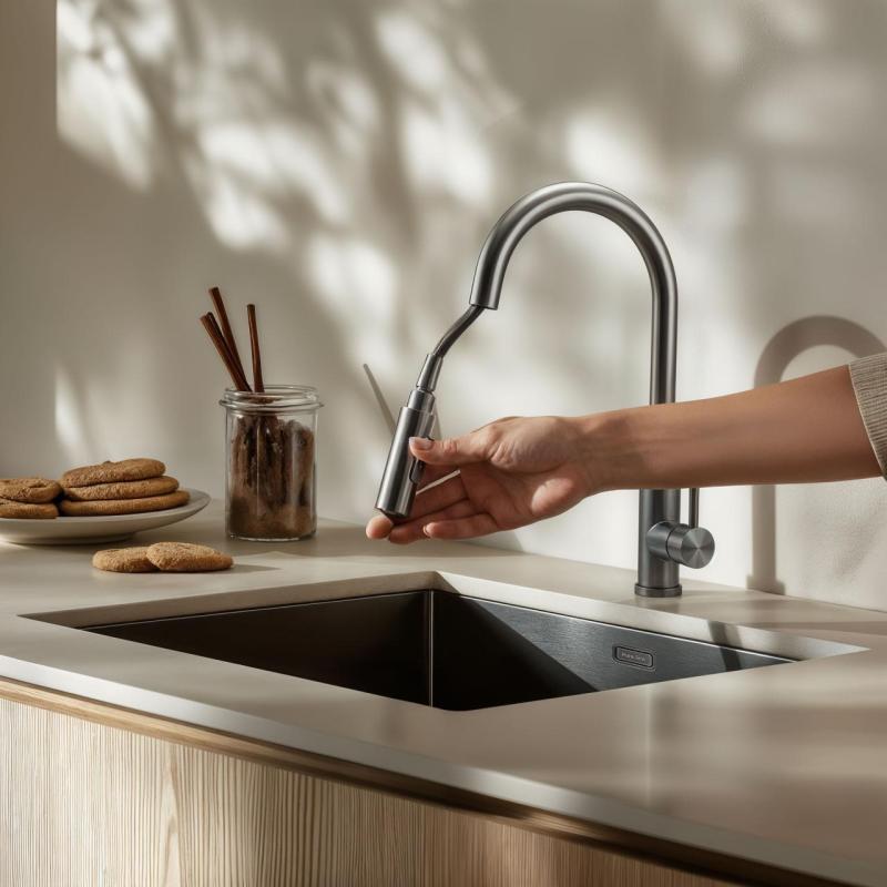 Grifo de cocina Pure.Sink Elite Steel Stream-S de acero inoxidable con caño extraíble PS8045-02