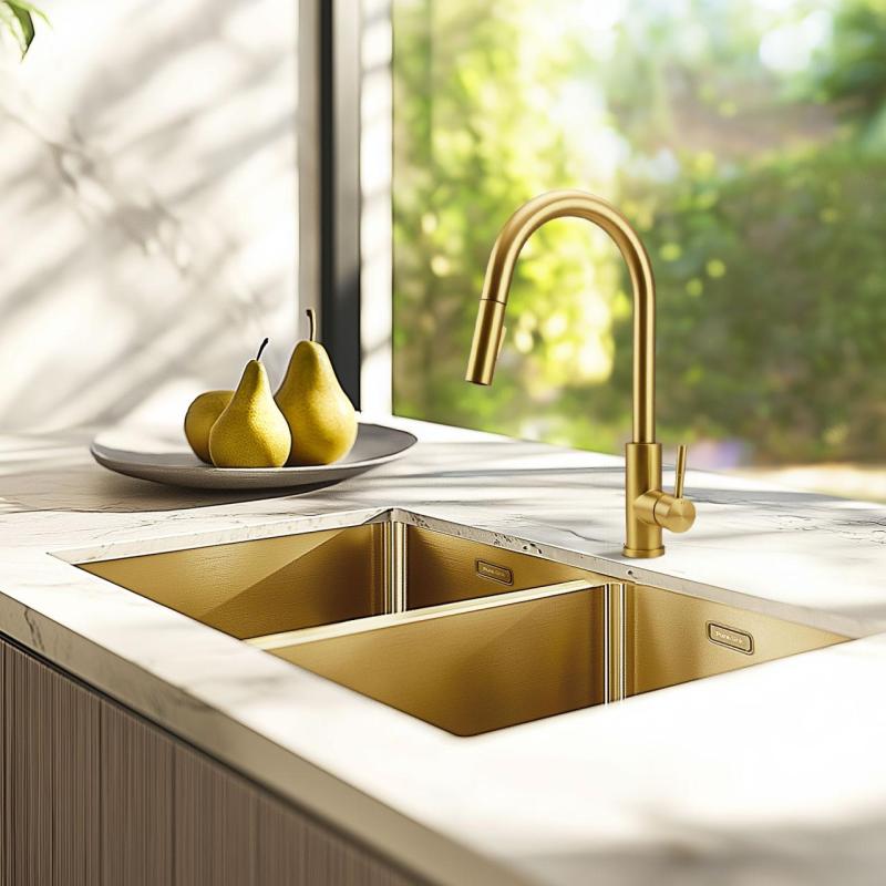 Grifo de cocina Pure.Sink Elite Steel Stream-S en acero PVD dorado cepillado con caño extraíble PS8045-60