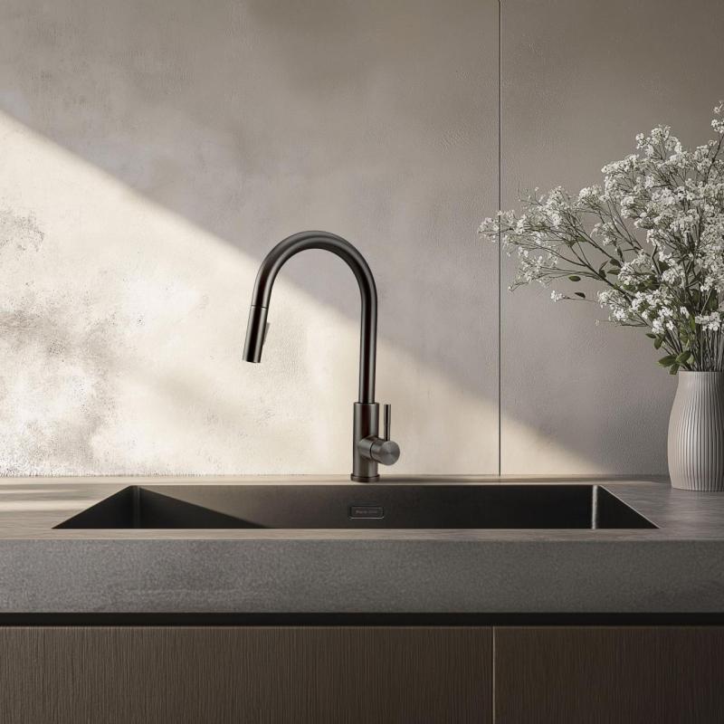 Grifo de cocina Pure.Sink Elite Steel Stream-S en PVD Gun Metal con caño extraíble PS8045-61