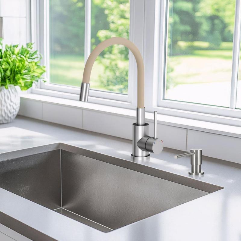 Quadri Bristol Grifo de Cocina de Acero Inoxidable con Caño Flexible Beige 1208967664