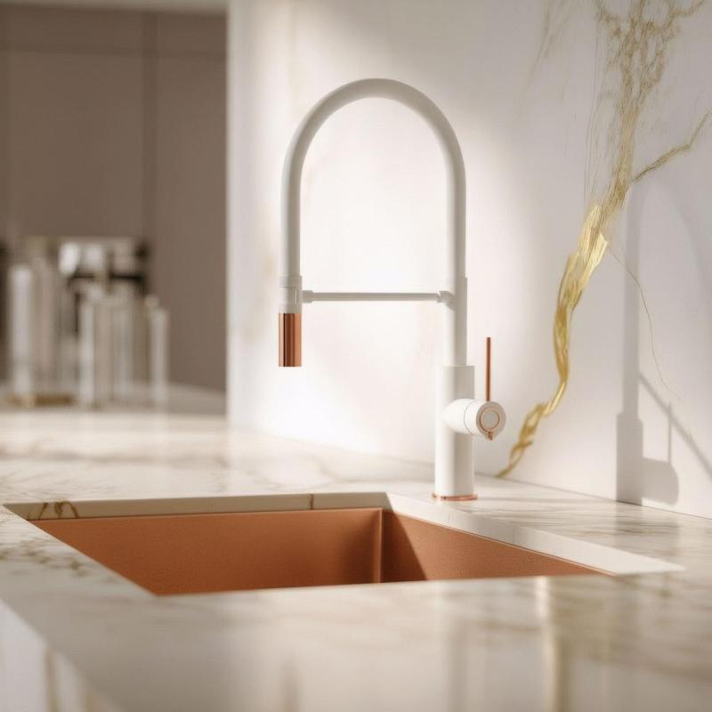 Quadri Retford Grifo de Cocina Blanco con Acabado en Cobre y Caño Flexible Blanco 1208967673