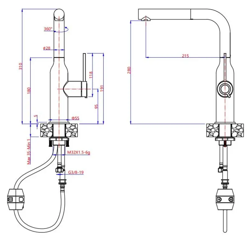 Quadri Stamford Grifo de Cocina Blanco con Acabado de Cobre PVD y Caño Extraíble 1208967687