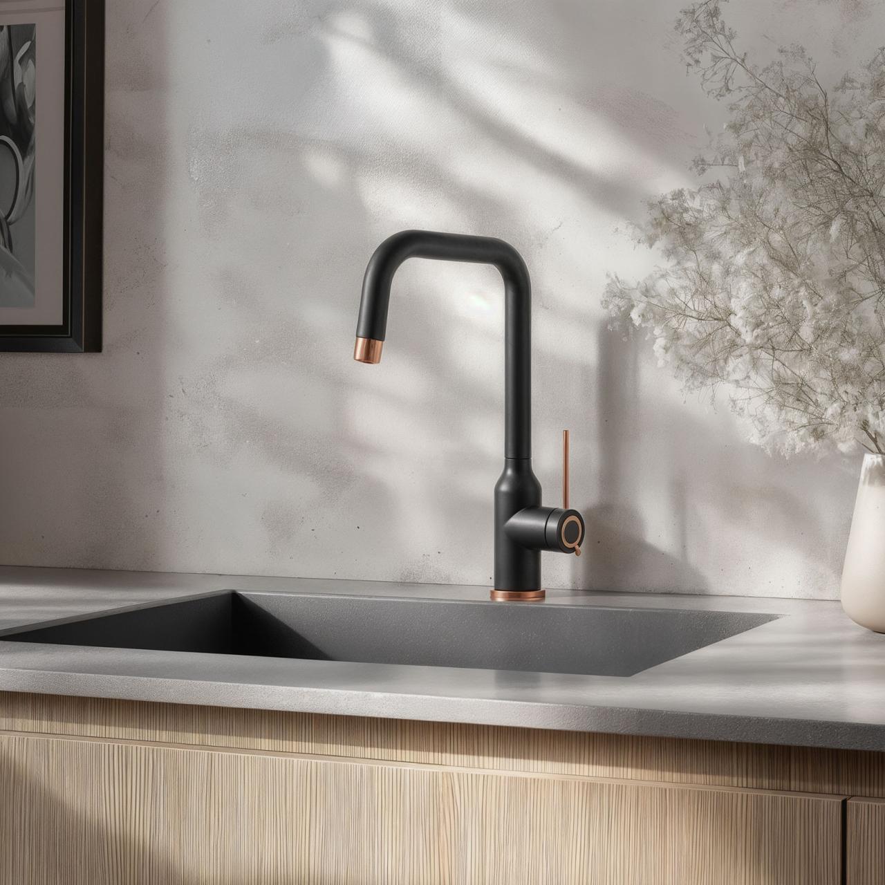 Quadri Stamford Grifo de Cocina Negro con Acabado de Cobre PVD con Caño Giratorio en Ángulo 1208967701