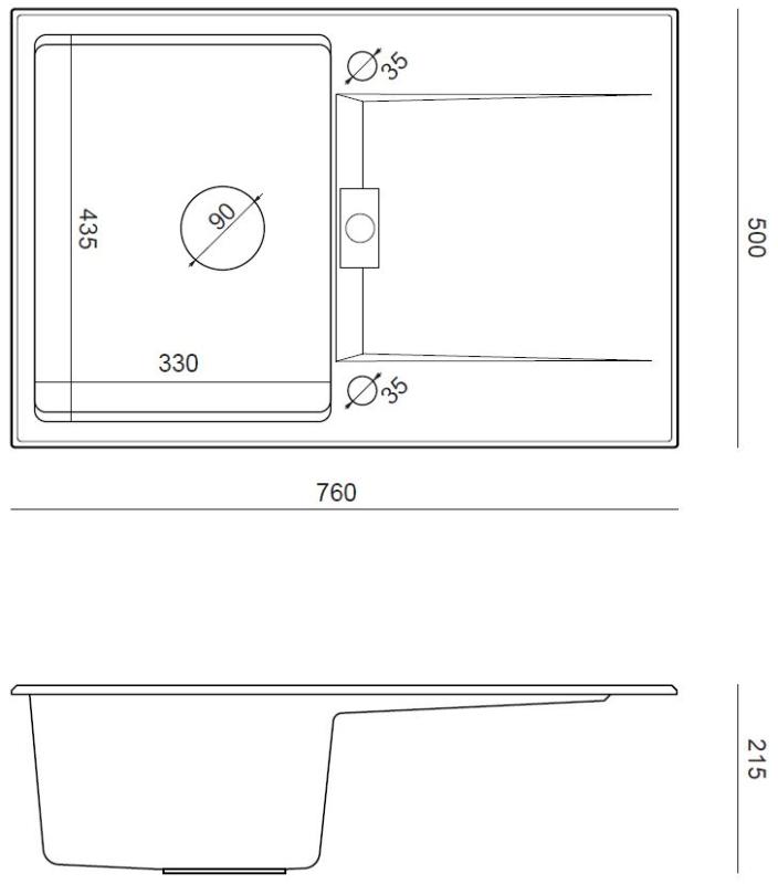 Quadri Minton Fregadero de Granito de Superficie Negra 76x50cm con Escurridor Reversible y Tapón de Cobre 1208967740