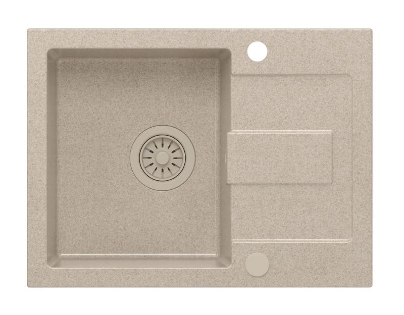 Quadri Sutton Beige Arena Fregadero de Granito de Sobreponer 60x45cm con Escurridor, Reversible con Tapón Beige - 1208967751