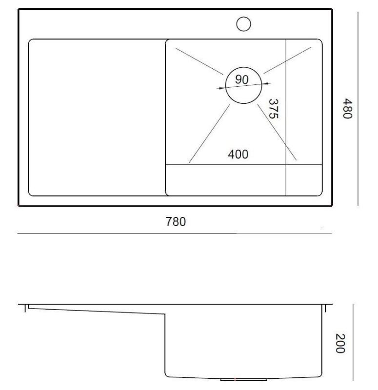 Aquadesign Clara Fregadero de Acero Inoxidable con Cuenco en el Lado Derecho 78x48cm Instalación en Superficie o Enrasada con Escurridor, Repisa para Grifo y Tapón de Acero Inoxidable - 12089