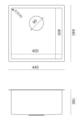 Aquadesign Zara Fregadero de Acero Inoxidable 44x44cm para Montaje Inferior, Montaje al Ras y Montaje Superior con Tapón de Acero Inoxidable - 1208967760