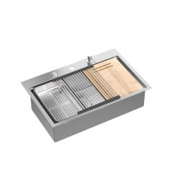 Aquadesign Vesta Fregadero de Acero Inoxidable 76x49cm para Montaje en Superficie y Empotrado con Área para Grifo, incluye Tapón de Acero Inoxidable y Accesorios - 1208967762