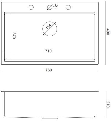 Aquadesign Vesta Stainless Steel Sink 76x49cm for Surface and Flush Mounting with Faucet Deck, including Stainless Steel Plug and Accessories - 1208967762