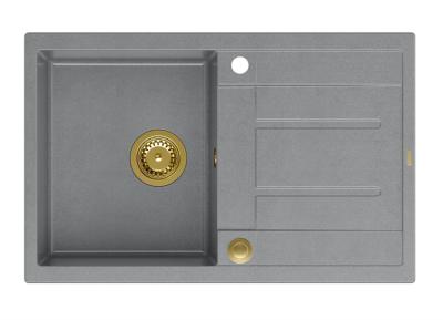 Quadri Sheffield Grey Granite Countertop Sink 78x50cm with Draining Board and Gold Plug - 1208967764