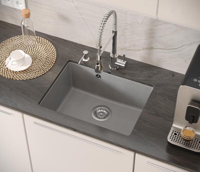 Quadri Elston Fregadero Bajo Encimera de Granito Gris 495x360mm con Tapón de Acero Inoxidable 1208967773