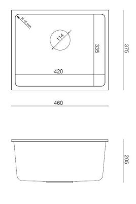 Quadri Elston Fregadero de Granito Gris Bajo Encimera 420x335mm con Tapón de Acero Inoxidable 1208967775