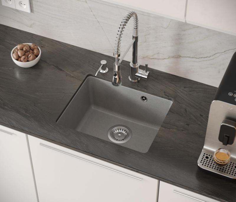 Quadri Elston Fregadero de Granito Gris Bajo Encimera 420x335mm con Tapón de Acero Inoxidable 1208967775