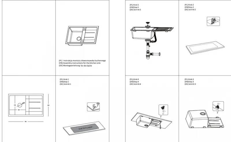 Quadri Sheffield Antracita Fregadero de Montaje en Granito 78x50cm con Escurridor y Tapón de Cobre - 1208967797