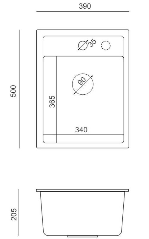 Quadri Londres Fregadero de Granito Beige Arena 39x50 cm con Agujero para Grifo para Montaje en Encimera - 1208967845
