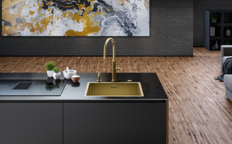 Franke Mythos Masterpiece Grifo de Cocina Dorado con Caño en J y Ducha Extraíble - 115.0711.558