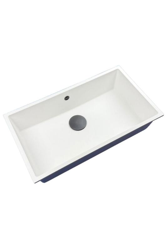 GraniteMy Universal Gran Fregadero de Granito Blanco 74x40 cm con Tapón de Metal Anodizado - 1208967895