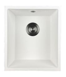 GraniteMy Universal Fregadero de Granito Blanco 34x40 cm blanco, montaje superior, montaje inferior y montaje al ras con tapón de metal arma 1208967904