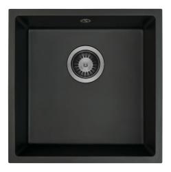 GraniteMy Universal Fregadero de Granito Negro 40x40 cm negro para montaje superior, bajo encimera y a ras de encimera con tapón de metal Gun 1208967906