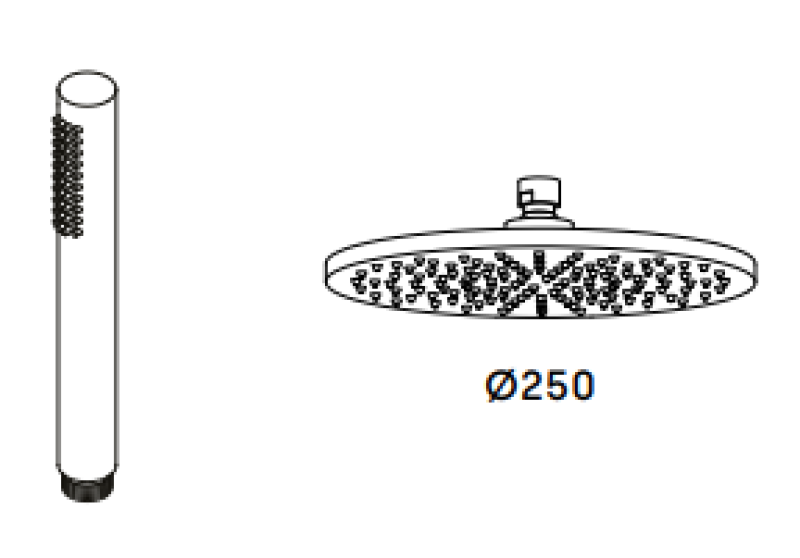 Revolución del Agua Mezclador de Ducha de Tres Vías Flow con Ducha de Mano y Ducha Principal Negra 250 mm T131N25PR