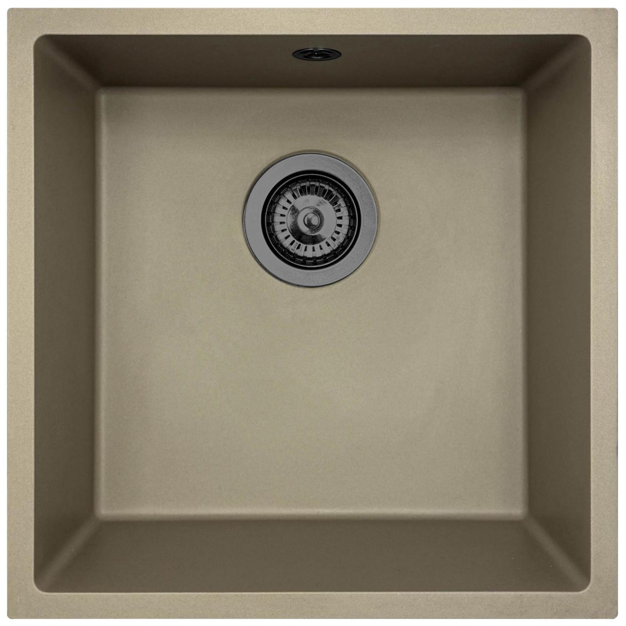 GraniteMy Universal Taupe Fregadero de Granito 40x40 cm sobre encimera, bajo encimera y encimera plana con tapón de metal de arma - 1208967913