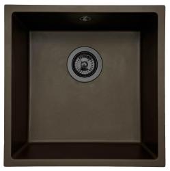 GraniteMy Universal Café Fregadero de Granito 40x40 cm de montaje superior, bajo encimera y de montaje a ras con tapón de metal envejecido - 1208967917