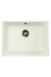 GraniteMy Universal Fregadero de Granito Blanco 55x40 cm para montaje superior, montaje inferior y montaje a ras con tapón de metal de arma- 1208967933