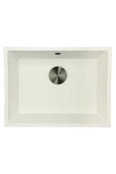GraniteMy Universal Fregadero de Granito Blanco 55x40 cm para montaje superior, montaje inferior y montaje a ras con tapón de metal de arma- 1208967933