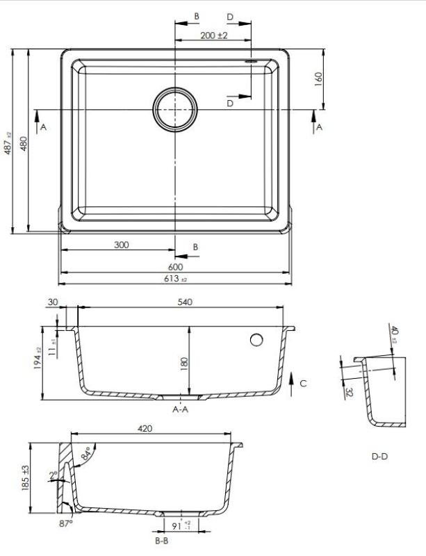 GraniteMy Tradition Fregadero Rural de Granito 60x48 cm Negro Instalación Bajo Encimera y a Nivel con Tapón de Metal Gun 1208967939