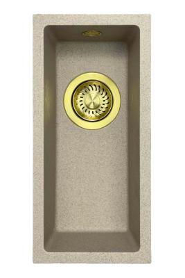 GraniteMy Universal granite beige sand small sink 17x40 cm top mount, undermount and flush mount with gold plug 1208968003