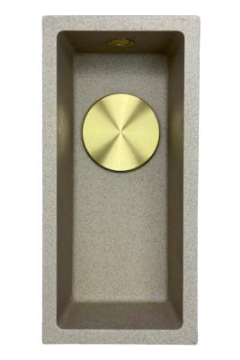 GraniteMy Universal granite beige sand small sink 17x40 cm top mount, undermount and flush mount with gold plug 1208968003