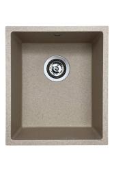 GraniteMy Universal fregadero de granito beige arena 34x40 cm para montaje superior, montaje inferior y montaje a ras con tapón de acero inoxidable 1208968007