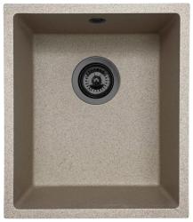 GraniteMy Fregadero universal de granito arena beige 34x40 cm de montaje superior, bajo encimera y a nivel con tapón de metal de arma 1208968011