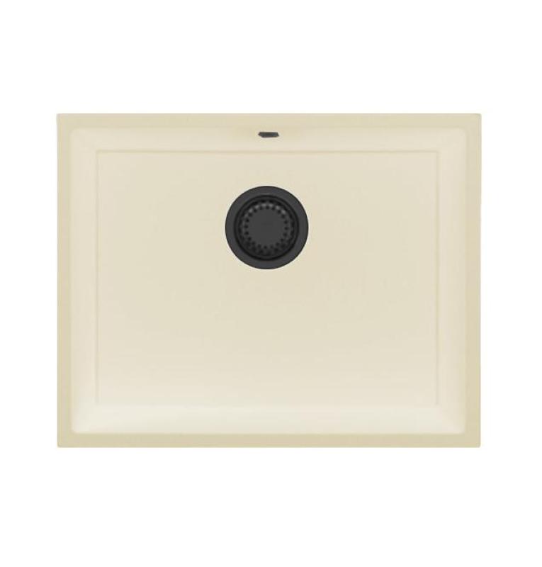 GraniteMy Fregadero universal de granito beige arena 55 x 40 cm, montaje sobre encimera, bajo encimera y empotrado, con tapón de metal gris 1208968016