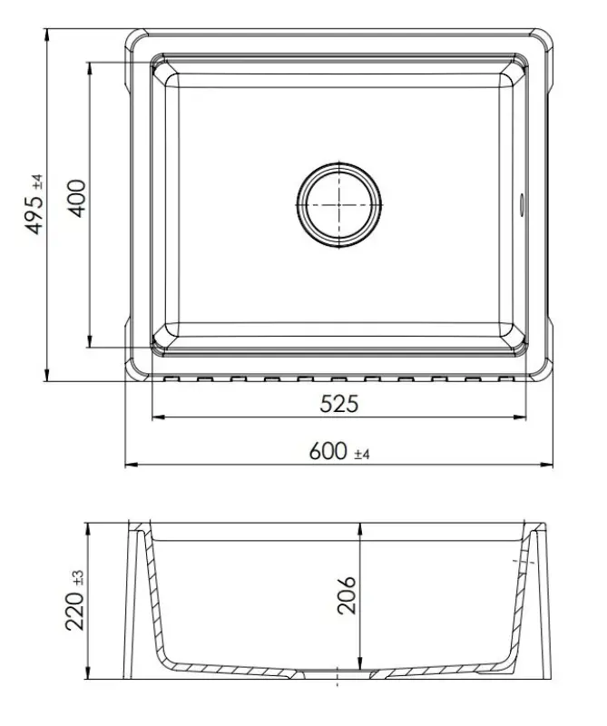 GraniteMy Tradition Fregadero Rural - Fregadero de Granito de 2 Caras 60x48 cm Blanco bajo encimera con Tapón de metal Gun 1208968028