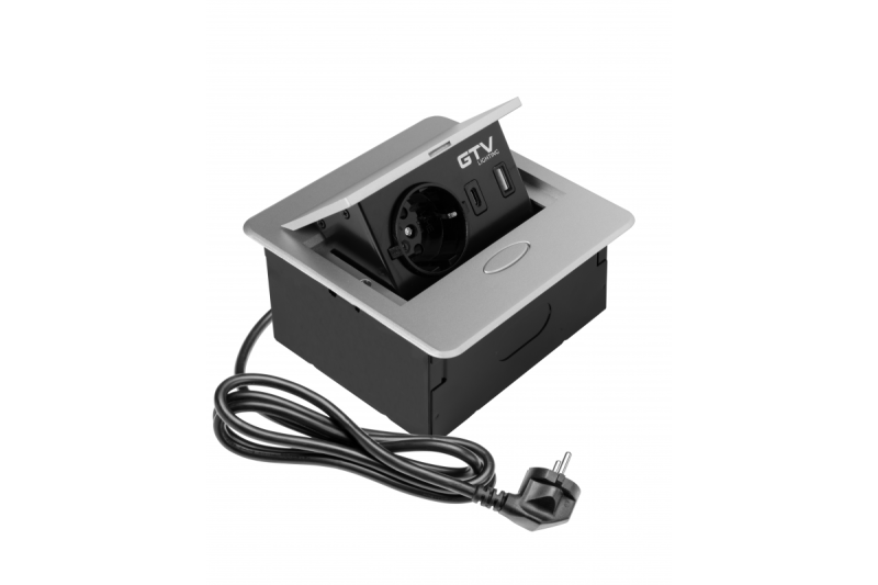 AVARO Enchufe empotrado para muebles, 1x Enchufe Schuko, USB A+C, Cable de 1.5m, Plata