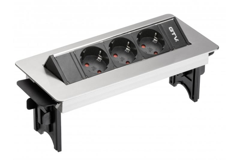 Cable de extensión de escritorio sin cassette 3x enchufe schuko, cable de alimentación de 1.5m con enchufe inox (montaje con tornillo)