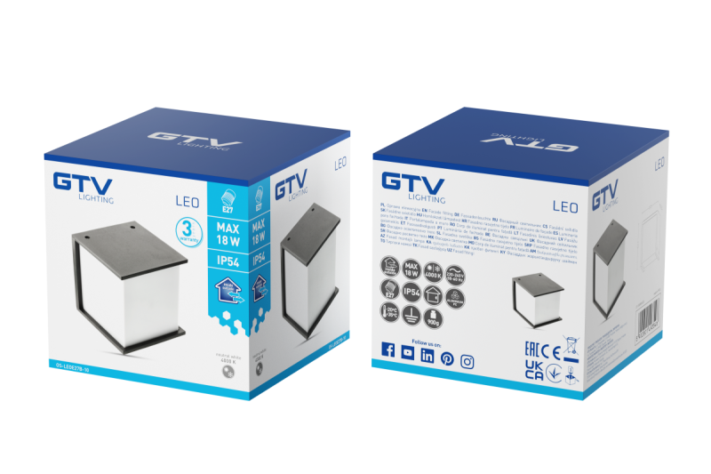 Luminaria de fachada LEO, E27, MAX. 18W, IP54, AC220-240V, 50/60Hz, negro