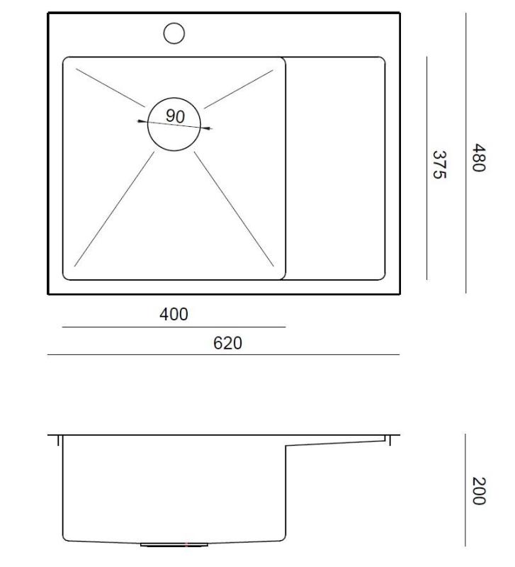 Aquadesign Clara Fregadero de Acero Inoxidable con Tazón en el Lado Izquierdo 62x48cm Montaje Sobre Encimera o Enrasado con Escurridor, Banco para Grifo y Tapón de Acero Inoxidable - 12089695