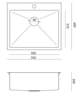 Aquadesign Clara Fregadero Cobre 55x48cm Encima o Al Nivel con Banco para Grifo y Tapón de Cobre - 1208969505