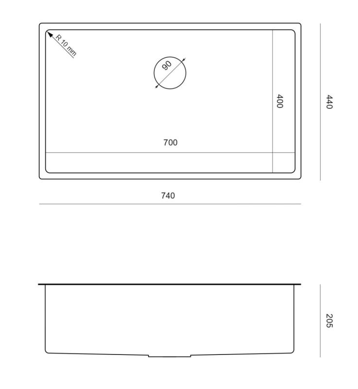 Aquadesign Zara Fregadero Dorado 74 x 44 cm Bajo encimera, empotrado y sobre encimera con tapón dorado - 1208969509
