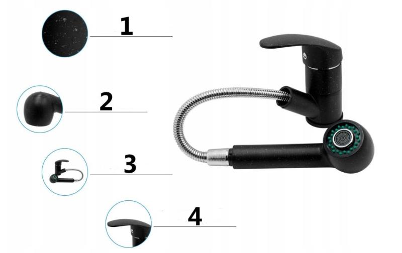 Grifo de cocina Graniteland Rhea aspecto piedra azul con caño extraíble y ducha de mano de doble función 1208969536.