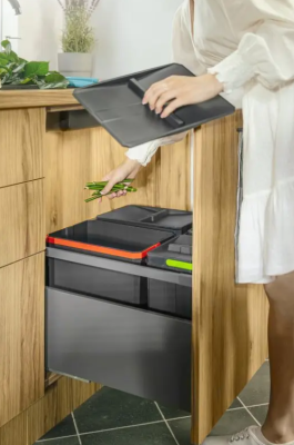 Garbi Basket B-90-T-4 Waste Sorting System for 90cm Drawer - Includes Holder and 4 x 15 Liter Waste Bins 1208969545