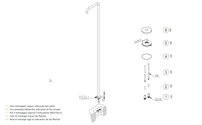 Waterevolution Flow ducha de piscina columna de ducha solo agua fría, oro claro cepillado T145WGE