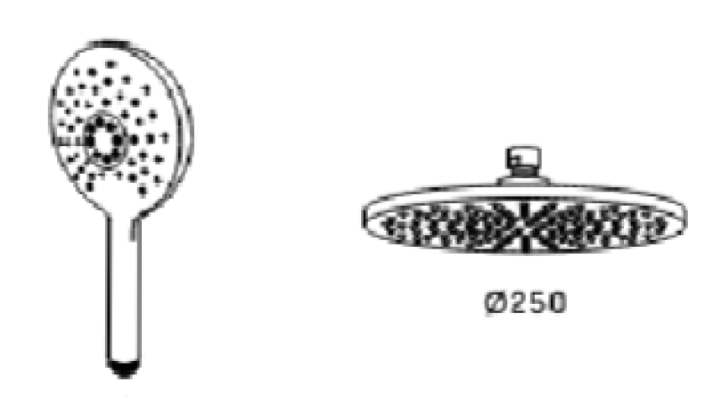 Waterevolution Flow mezclador de ducha termostático de tres vías con ducha de cabeza de 250 mm y ducha de mano redonda en metal de cañón T131TNR25GME