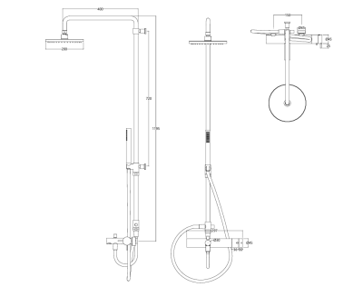 Waterevolution Flow thermostatic three-way shower mixer with 250mm overhead shower and round hand shower copper T131TNR25CPE